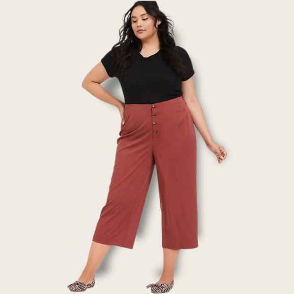 Torrid Brick Red Twill Button Fly Wide Leg Culotte Pant Size 18 - Picture 1 of 10